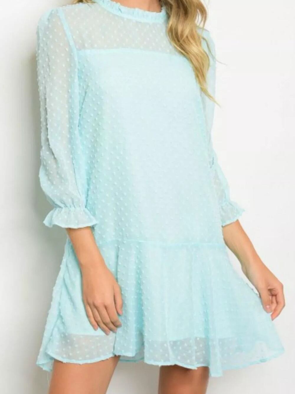 Women's American Clothing Light Blue Textured Dot Shift Dress Size S